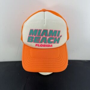 Vintage Miami Beach Florida Neon Orange Mesh Trucker Hat Snapback Cap Retro